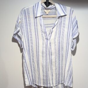 Casual Blue & White Striped V-Neck Tunic